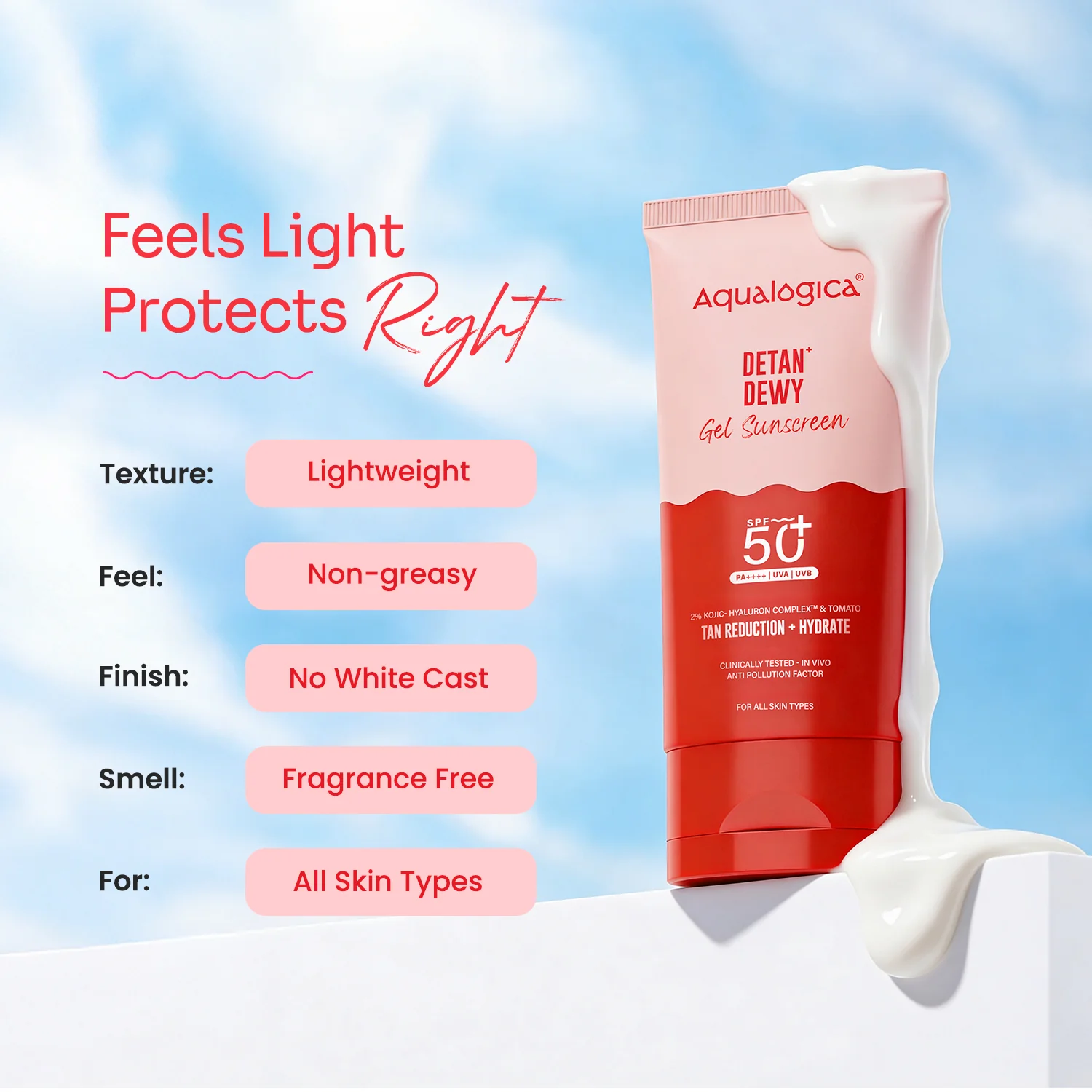 Detan+ Dewy Gel Sunscreen SPF 50+ PA++++ with 2% Kojic-Hyaluron Complex™ & Wild Berries - 80g - Image 10