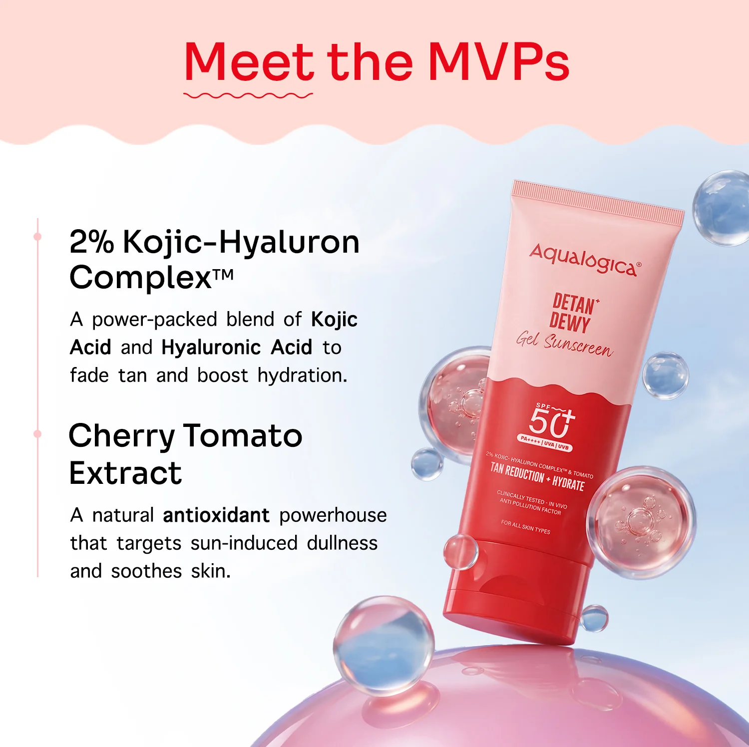 Detan+ Dewy Gel Sunscreen SPF 50+ PA++++ with 2% Kojic-Hyaluron Complex™ & Wild Berries - 80g - Image 4
