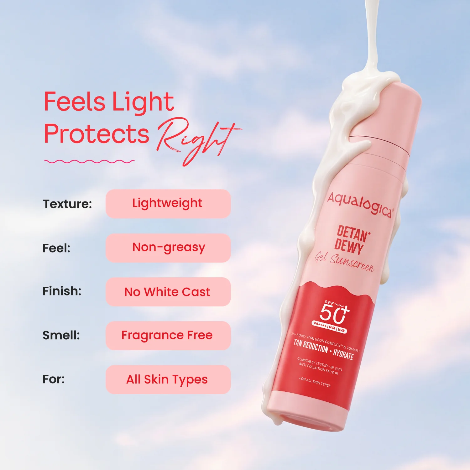 Detan+ Dewy Gel Sunscreen SPF 50+ PA++++ with 2% Kojic-Hyaluron Complex™ & Wild Berries - 50 g - Image 10