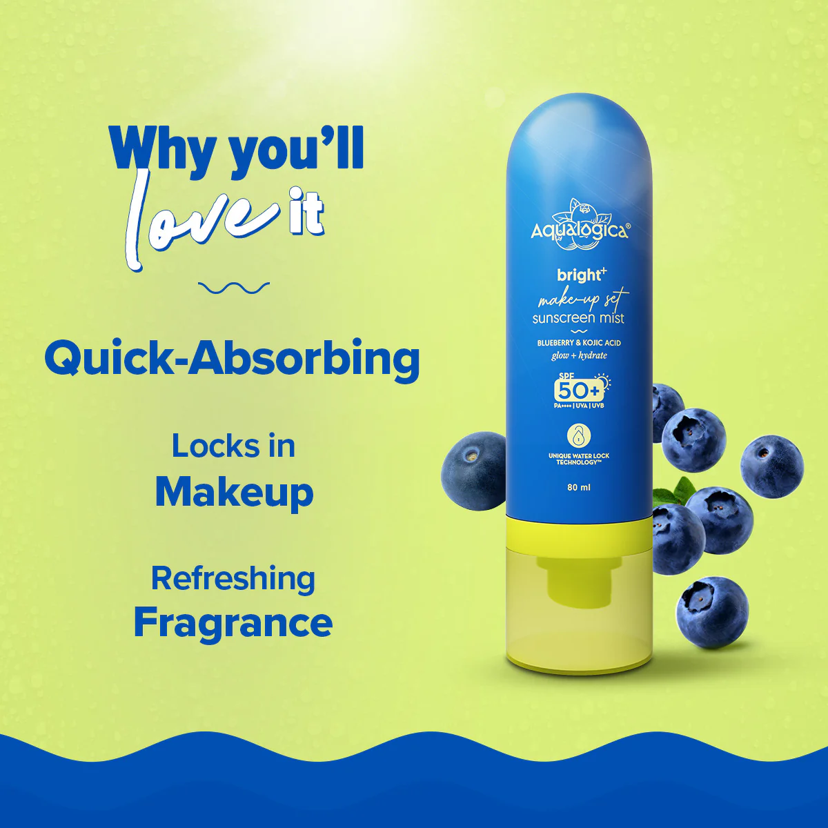 Bright+ Makeup-Set Sunscreen Mist SPF 50+ PA++++ with Blueberry & Kojic Acid - Image 5