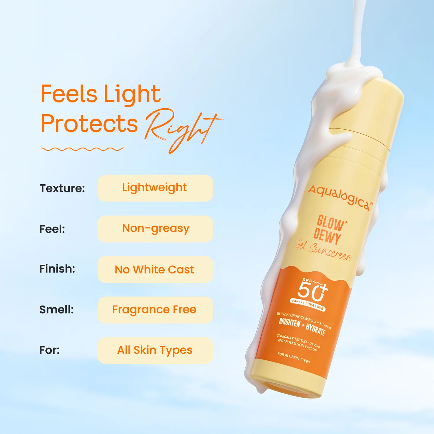 Glow+ Dewy Gel Sunscreen In-Vivo Tested SPF 50+ PA++++ with Papaya & Vitamin C - 50g - Image 10