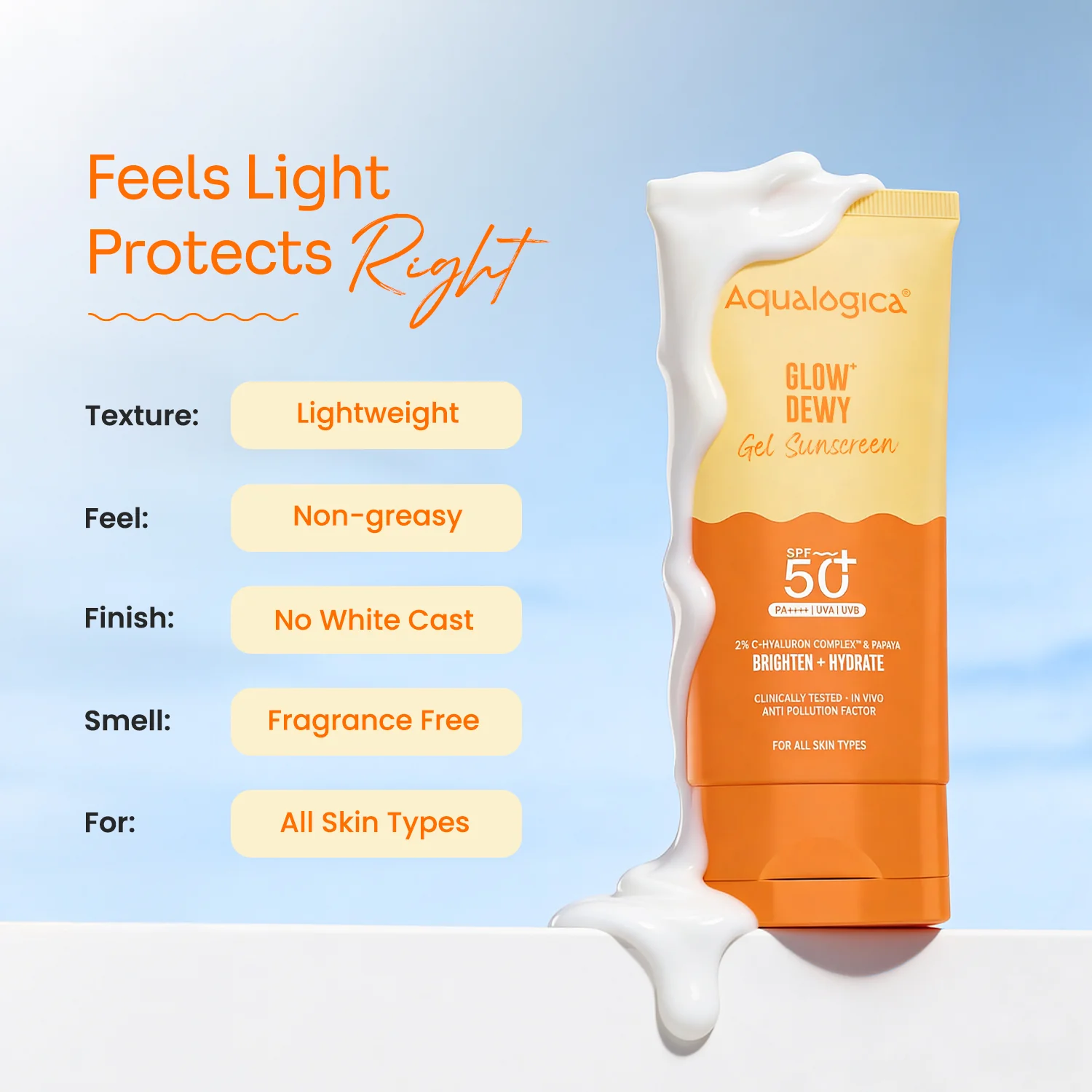 Glow+ Dewy Gel Sunscreen In-Vivo Tested SPF 50+ PA++++ with Papaya & Vitamin C - 80g - Image 4