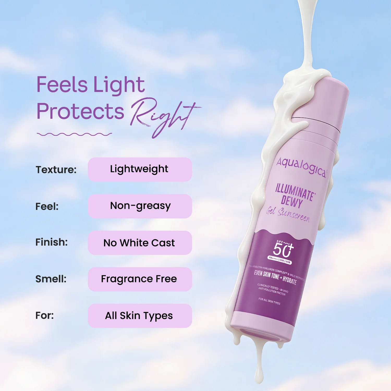 Illuminate+ Dewy Gel Sunscreen SPF 50+ PA++++  with 2% Arbutin-Hyaluron Complex™ & Wild Berries - 50g - Image 10