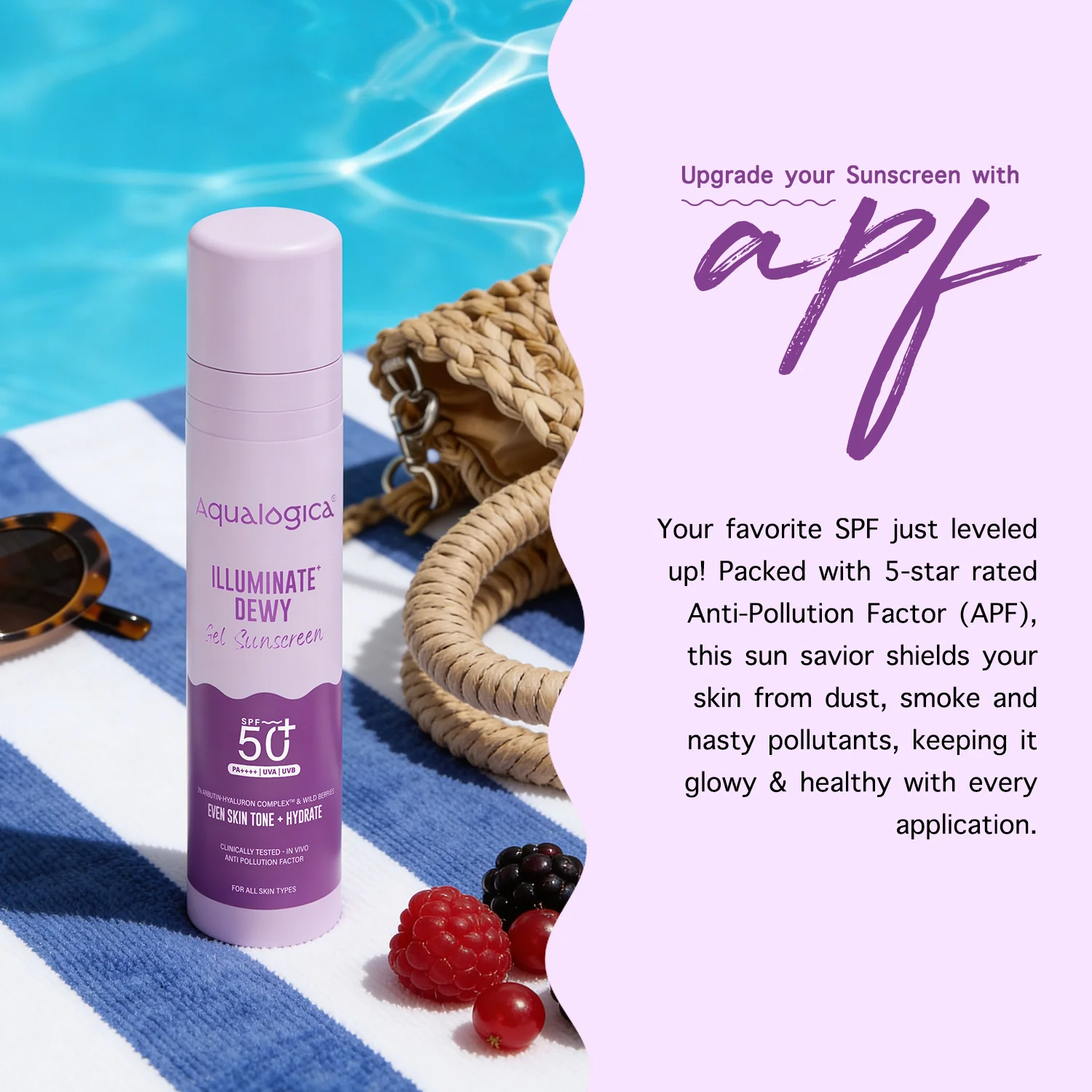 Illuminate+ Dewy Gel Sunscreen SPF 50+ PA++++  with 2% Arbutin-Hyaluron Complex™ & Wild Berries - 50g - Image 8