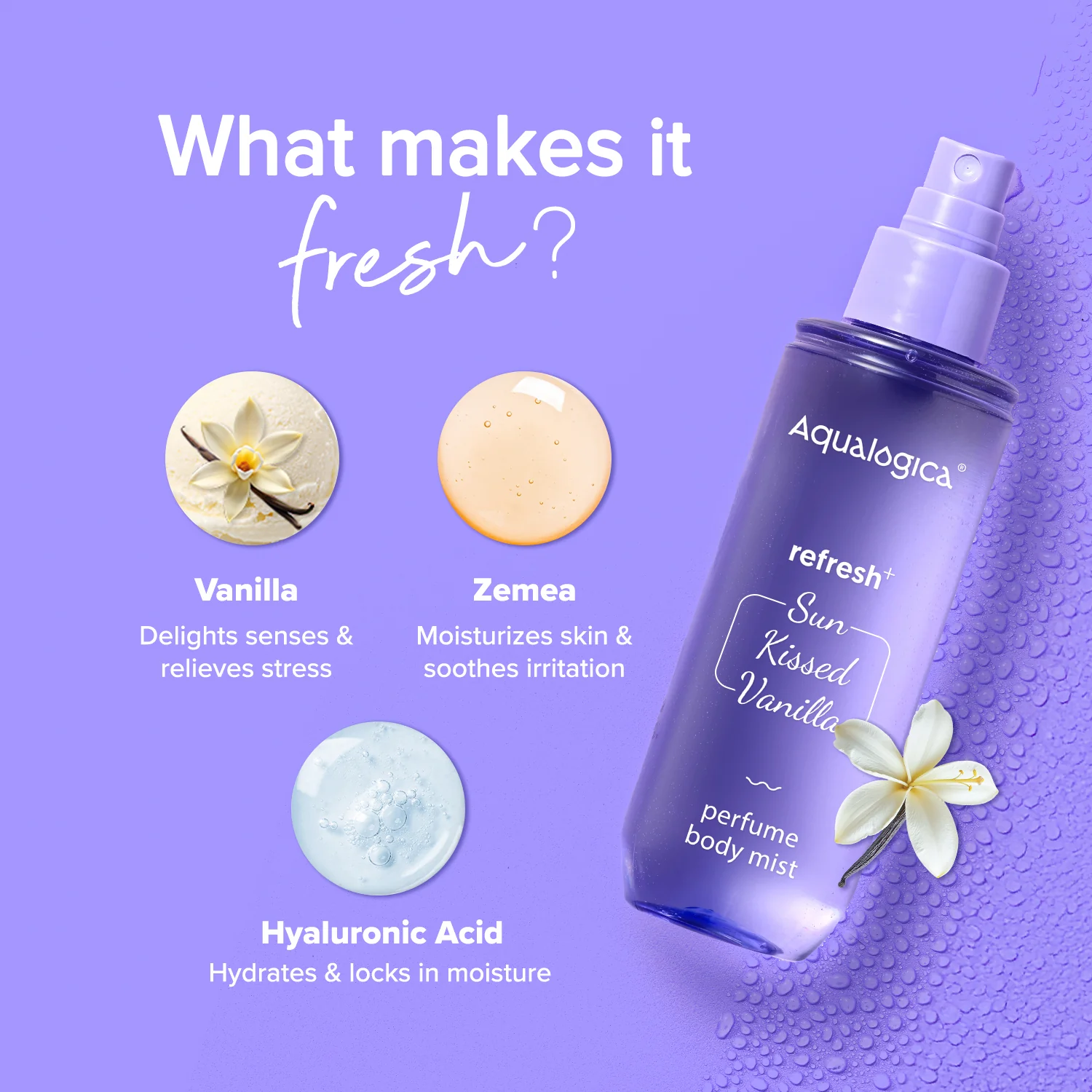 Refresh+ Sun Kissed Vanilla Perfume Body Mist with Zemea & Hyaluronic Acid - 150 ml - Image 6